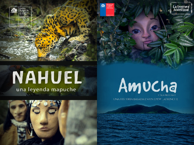 caratulas de los documentales: Nahuel, un leopardo y Amucha, un hombre escondido en un arbusto