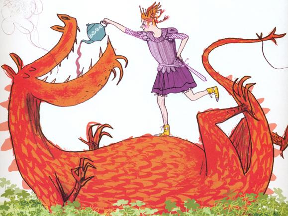 imagen de la página del libro (Dragón jugando con princesa